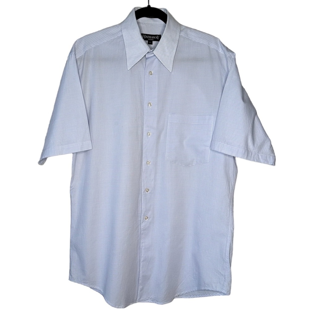Hathaway Men’s White & Light Blue Short Sleeves Dress Shirt 15 1/2